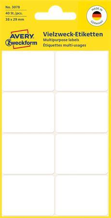 Etikett, 38x29 mm, kézzel írható, lekerekített sarkú, AVERY ZWECKFORM, 40 etikett/csomag